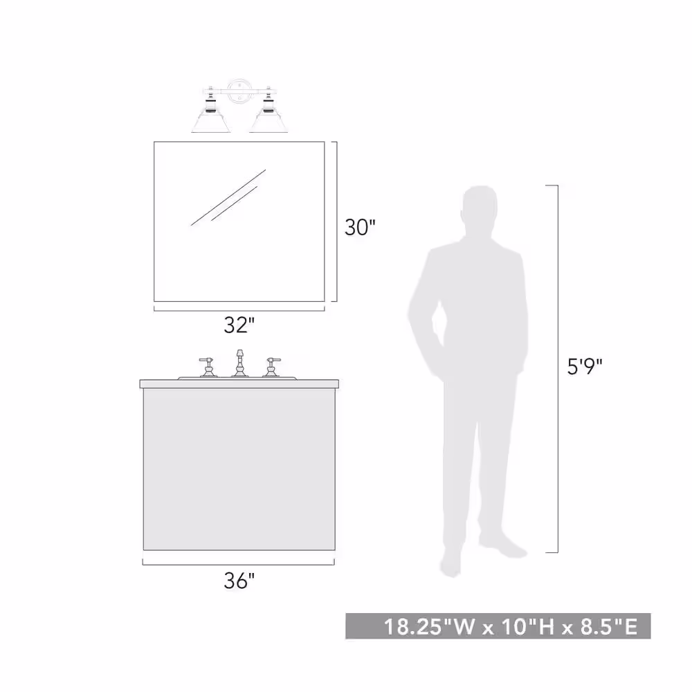 Golden Lighting Orwell PW 2-Light Pewter Bath Light with Navy Blue Shade