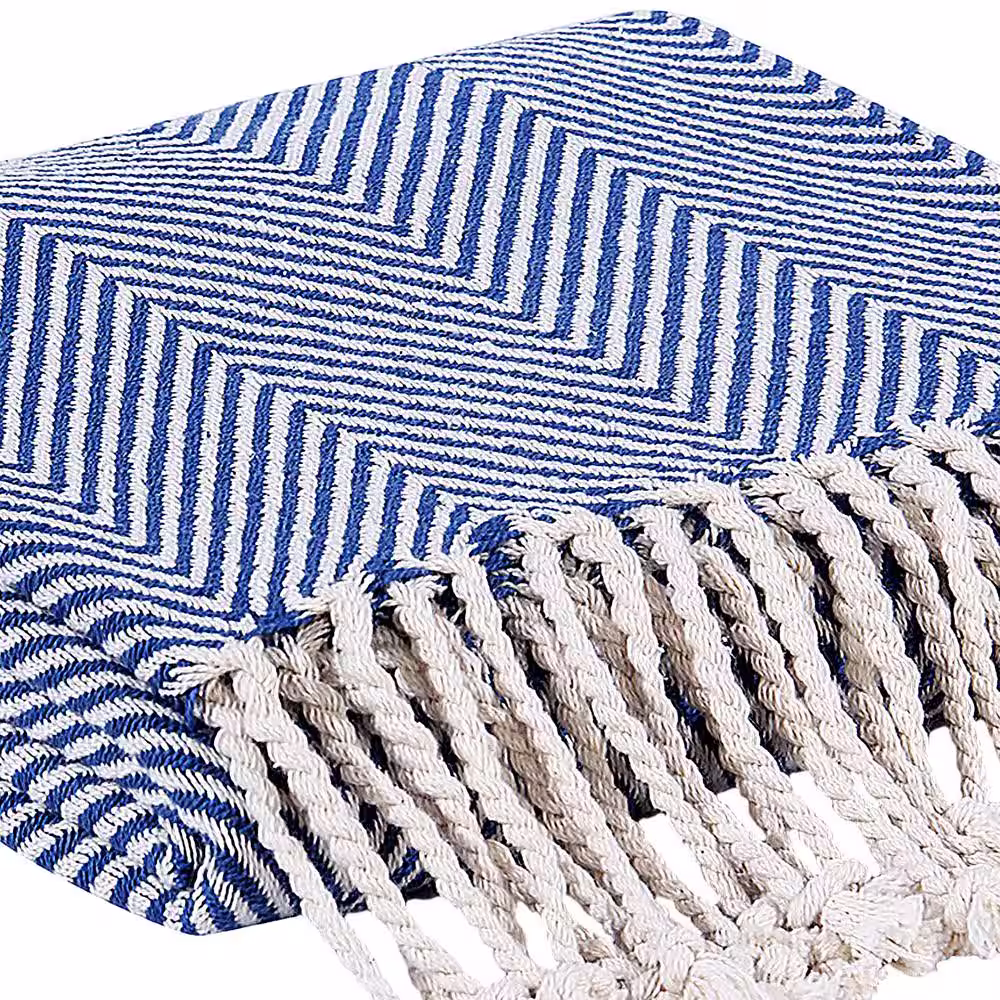 MOD LIFESTYLES Colorful Blue Cotton Chevron Throw Blanket