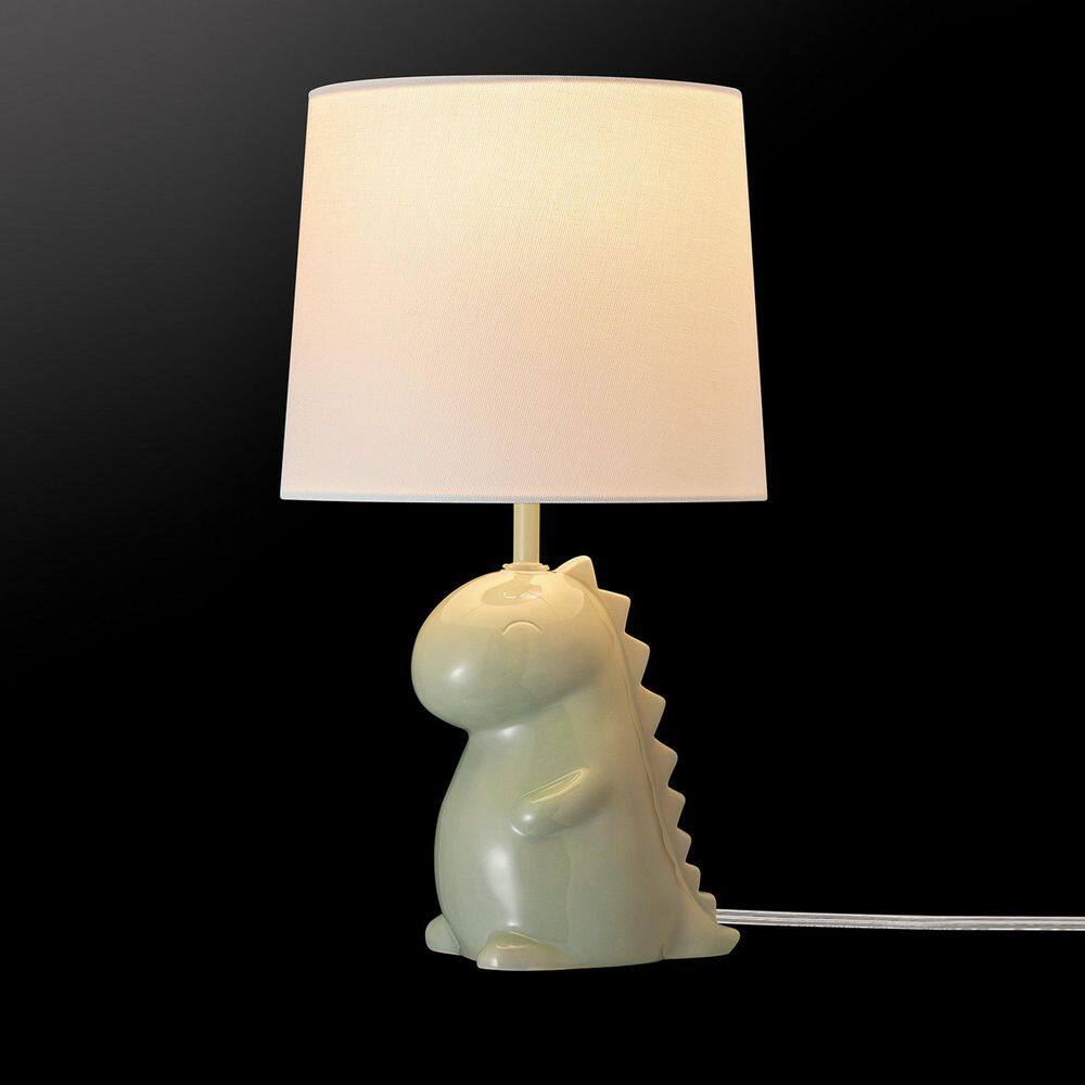 Globe Electric Tommy Dinosaur 16 in. Green Ceramic Table Lamp with White Cotton Shade