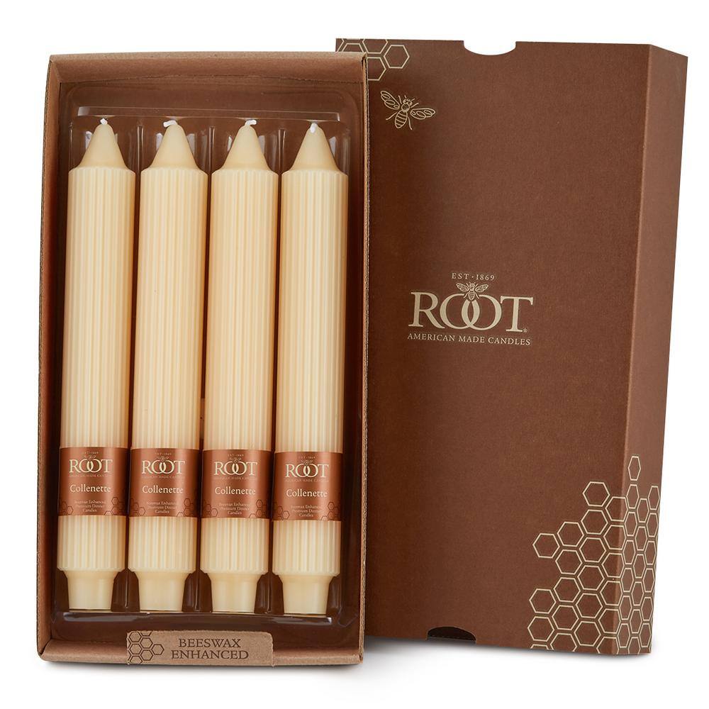 ROOT CANDLES Grecian Collenette 9 in. Buttercream Unscented Taper Candle (Set of 4)