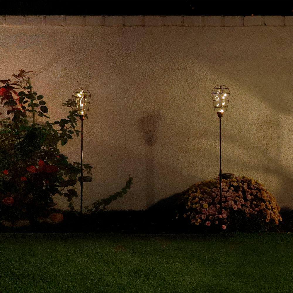 Alpine Corporation 34 in. Tall Outdoor Solar Powered Edison Bulb Black LED Path Light Garden Stake - (Set of 2)