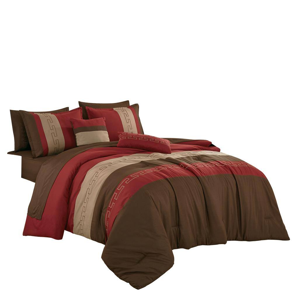 Shatex 9-Piece All Season Bedding CKing size Comforter Set, Ultra Soft Polyester Elegant Bedding Comforters Brown