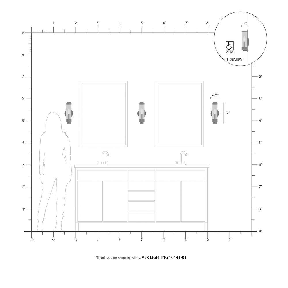 Livex Lighting Castleton 1 Light Antique Brass ADA Wall Sconce