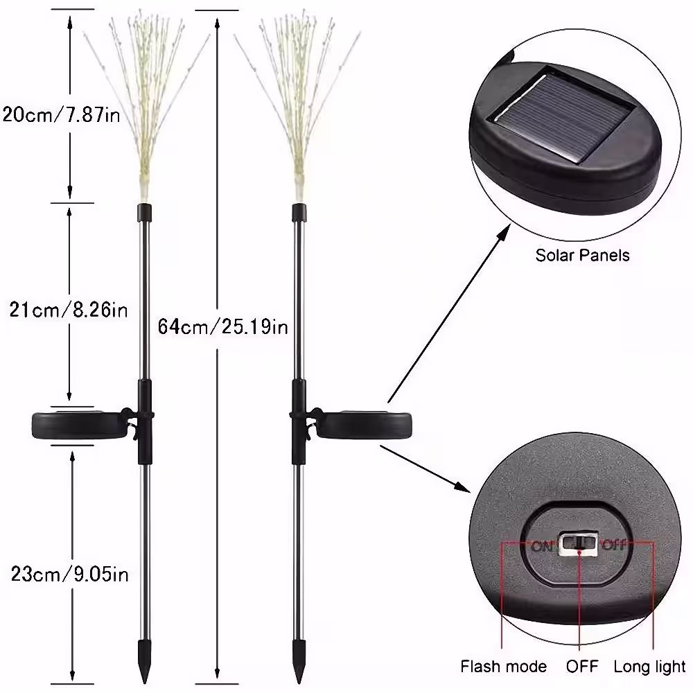 YANSUN White Outdoor Solar Decorative Firework Lights 120 LED Powered 40 Copper Wires String Path Light in Warm White (2-Pack)