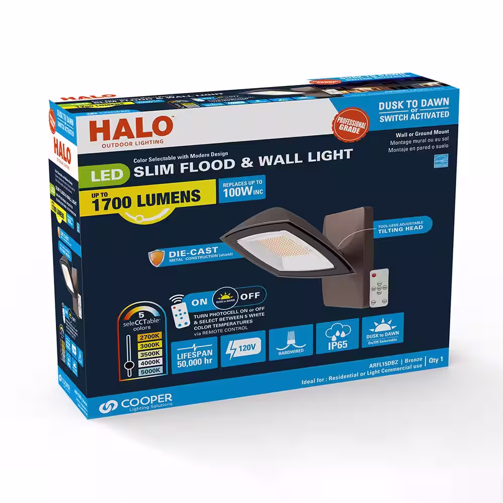 None ARFL Watt Equivalence Bronze, Outdoor Integrated LED Architectural Residential Floodlight Dusk to Dawn 1500 Max Lumens