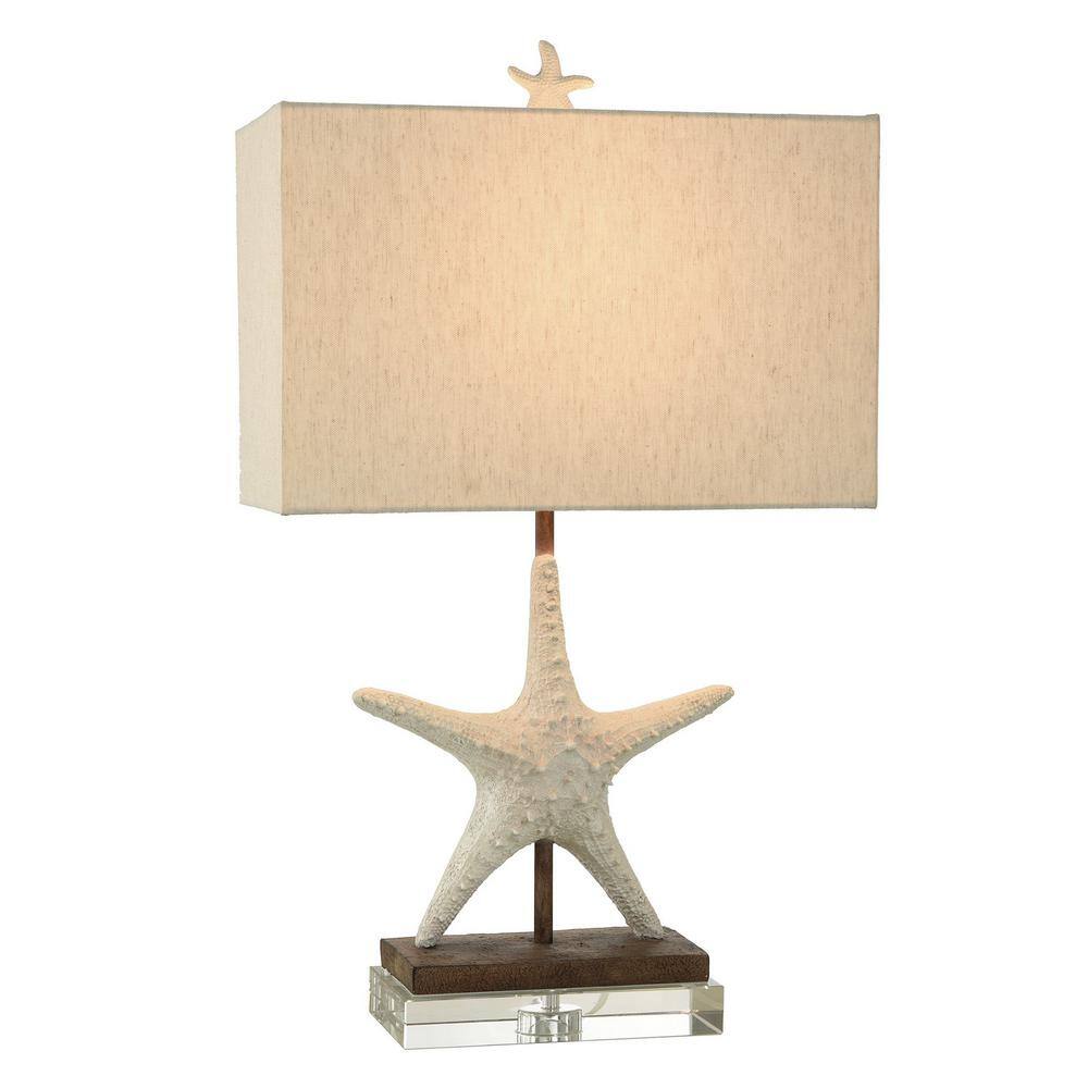 StyleCraft 28.5 in. Clear Task and Reading Table Lamp for Living Room with Beige Linen Shade