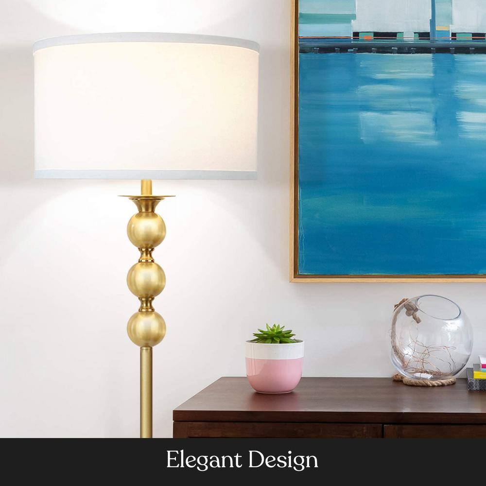 Brightech Riley 60 in. Antique Brass Tall Pole LED Standard Floor Lamp with Drum Shade