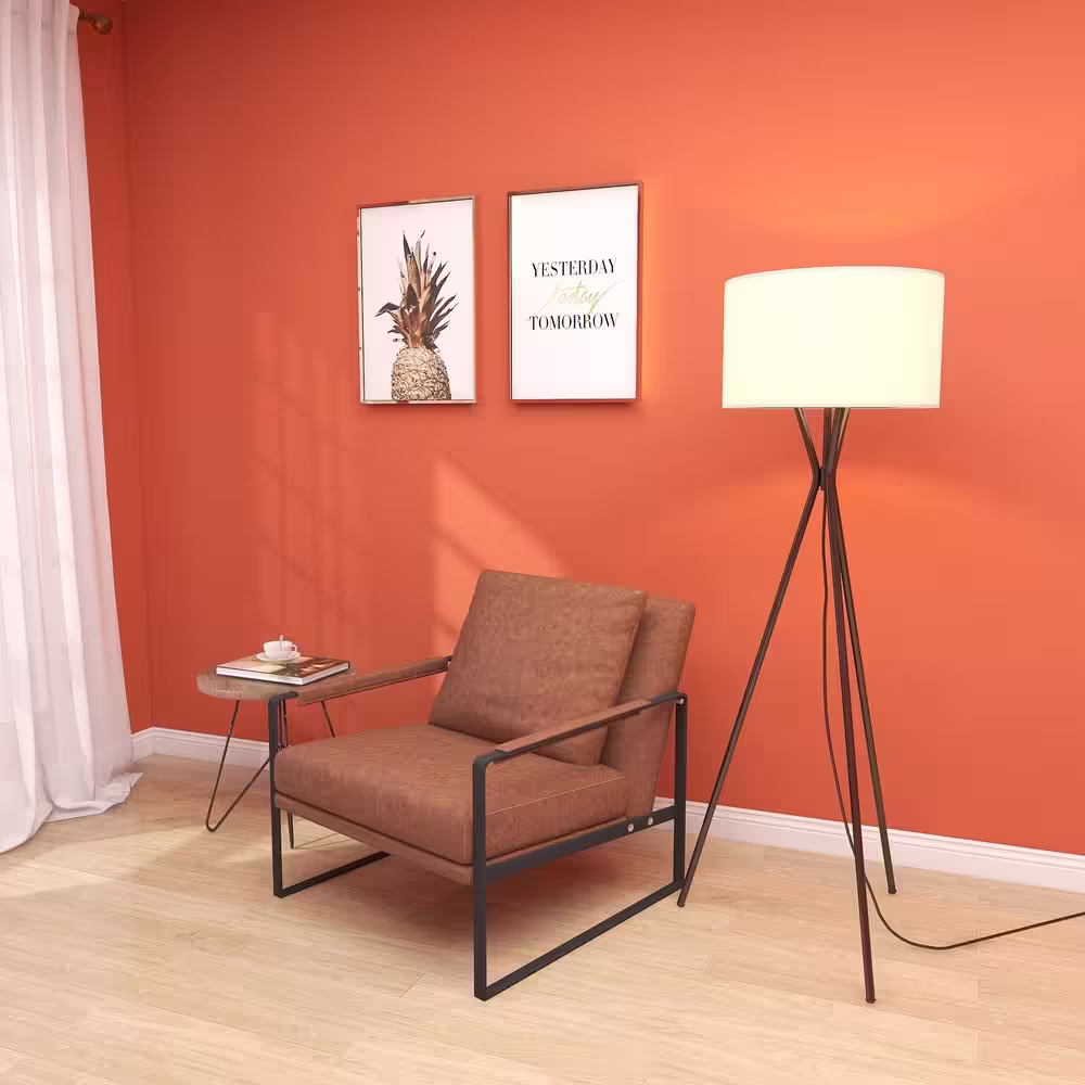 Pia Ricco 64.25 in. Matte Black Indoor Floor Lamp with White Fabric Shade