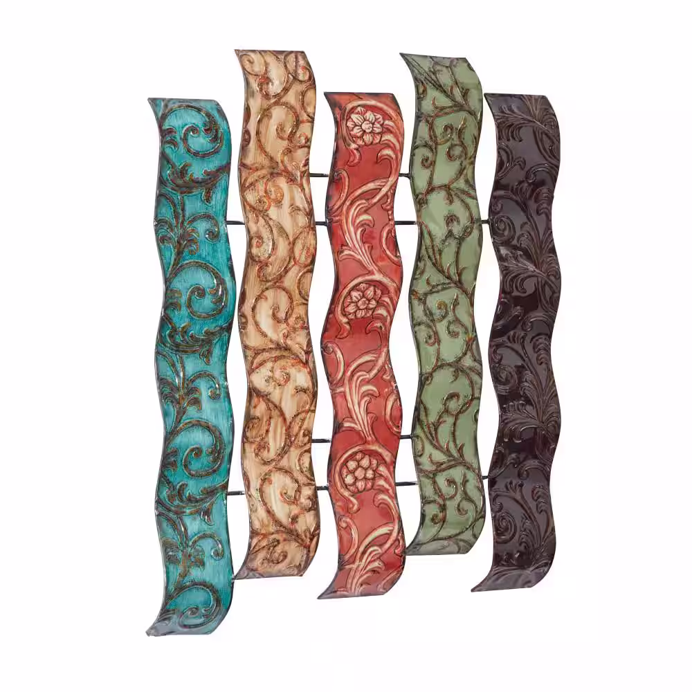 Litton Lane Metal Multi Colored 5 Wavy Panels Abstract Wall Decor with Embossed Details