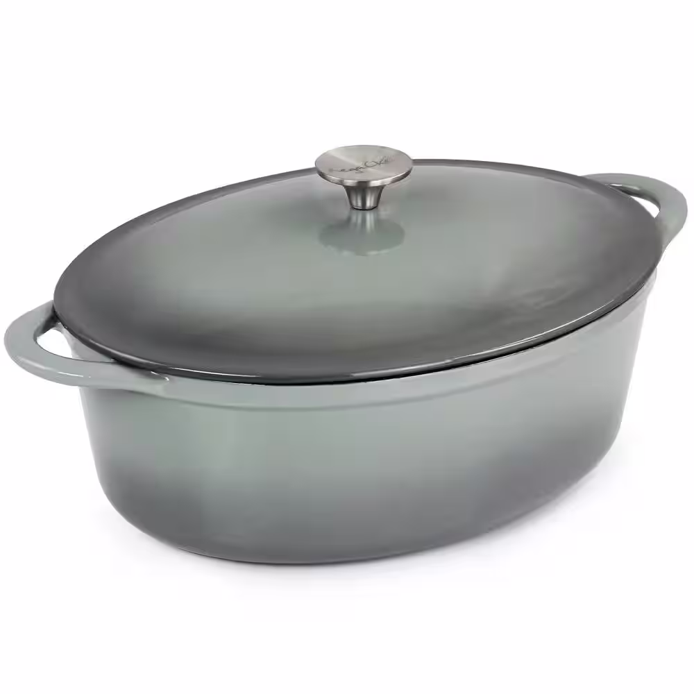MegaChef 7 qt. Oval Enameled Cast Iron Casserole in Gray
