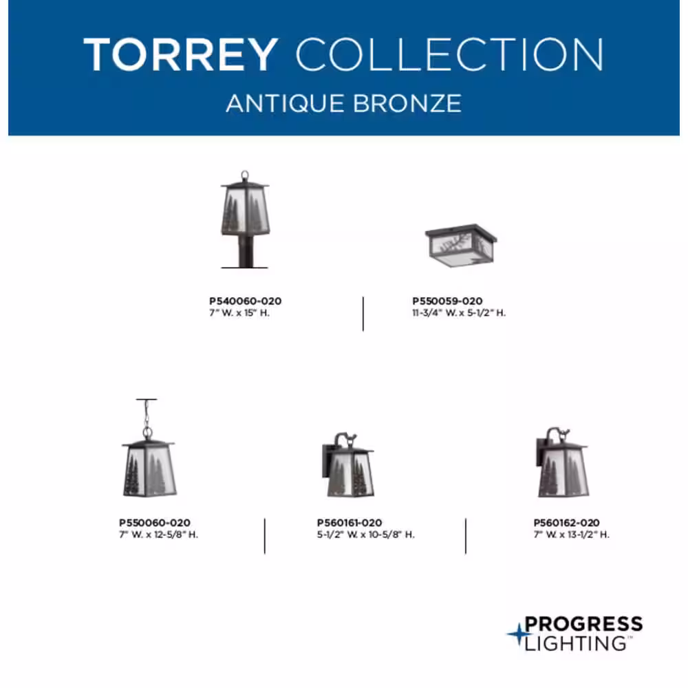 Progress Lighting Torrey Collection 1-Light Antique Bronze Etched Seeded Glass Craftsman Outdoor Post Lantern Light