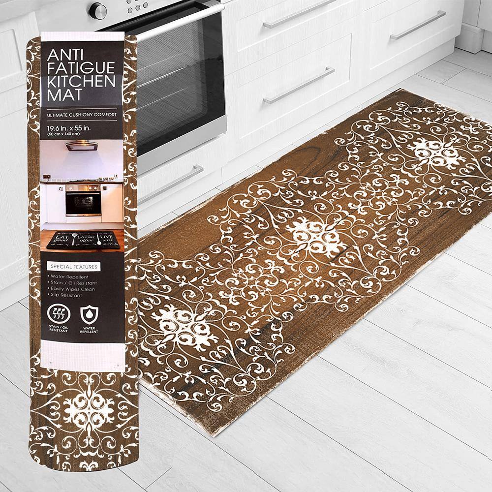 J&V TEXTILES Scroll 19.6 in. x 55 in. Anti-Fatigue Kitchen Runner Rug Mat