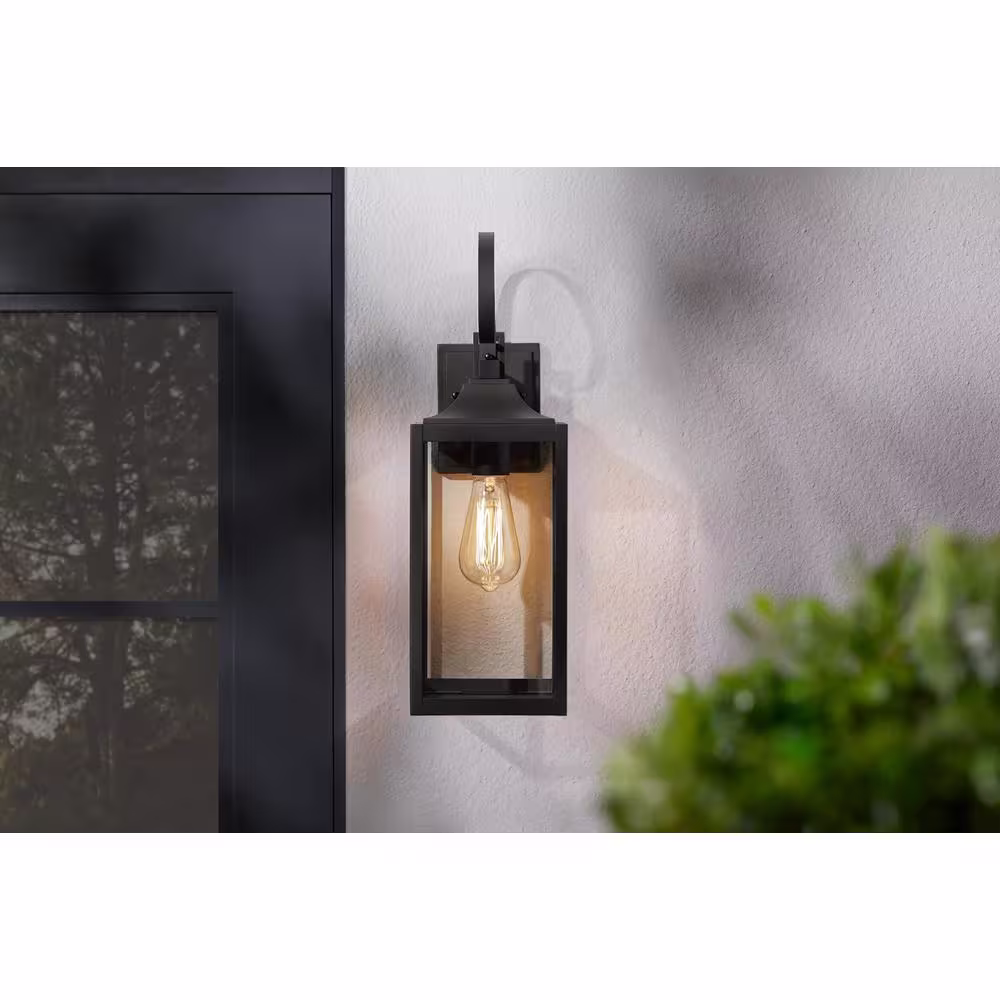Home Decorators Collection Havenridge 1-Light Matte Black Hardwired Outdoor Wall Lantern Sconce with Clear Glass (1-Pack)
