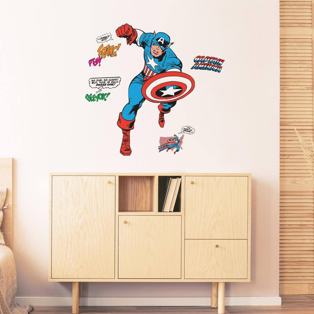 RoomMates Marvel Classic Captain America Comic Peel and Stick Giant Wall Decal Multi-Colored Vinyl Wall Decal