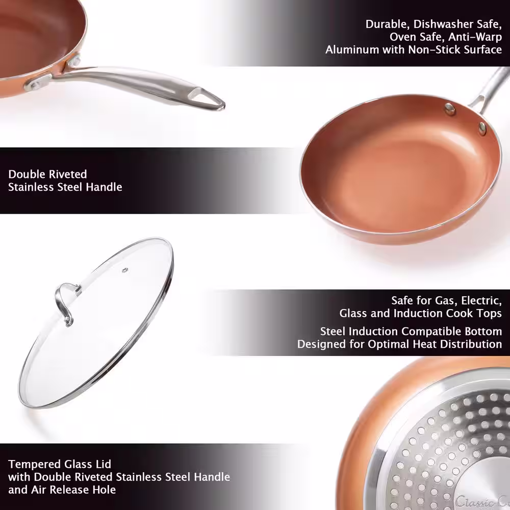 Classic Cuisine Allumi-Shield 8-Piece Aluminum Ceramic Nonstick Cookware Set in Copper
