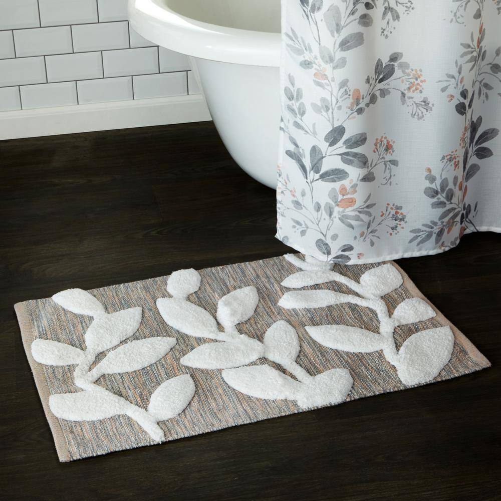 SKL Home Greenhouse Leaves Gray 30 in. x 20 in. Floral Cotton/Polyester Bath Rug