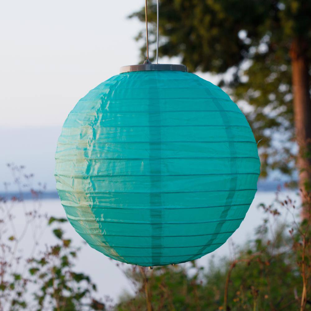ALLSOP Glow 10 in. 1-Light Mint Round Integrated LED Hanging Outdoor Nylon Solar Lantern
