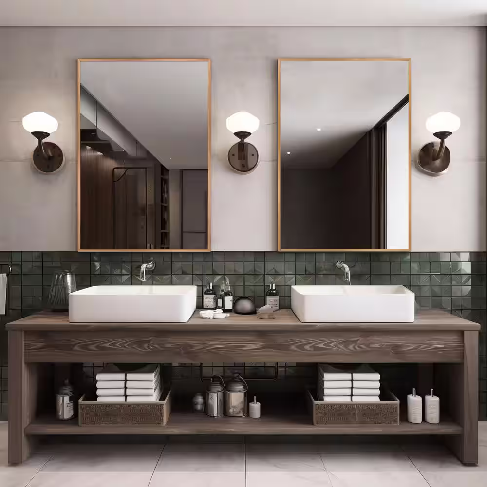 NEUTYPE 24 in. W x 36 in. H Medium Rectangle Gold Hooks Contemporary Mirror 2-Pieces