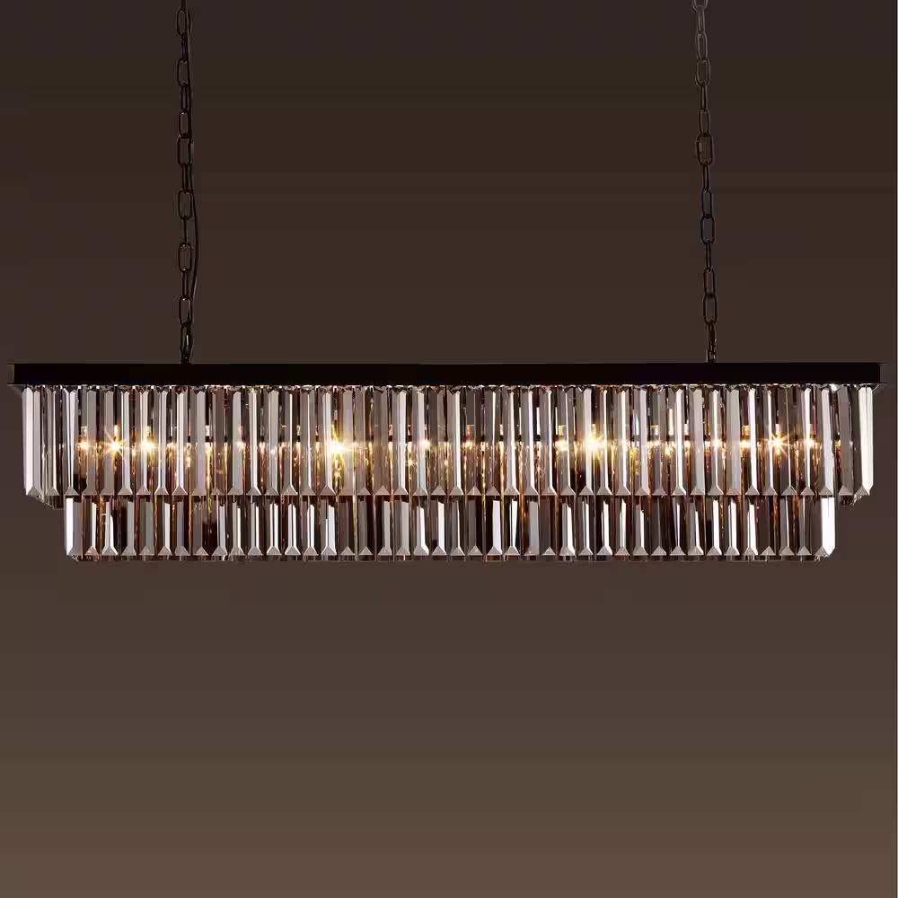 SILJOY 47 in. 8-Light Black and Smoke Crystal Chandelier Modern Dining Room Pendant Lighting