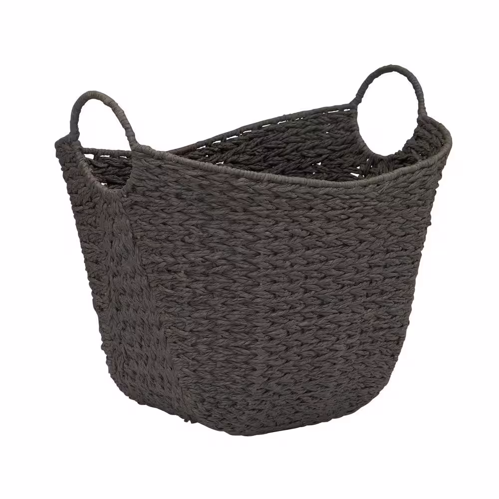 HOUSEHOLD ESSENTIALS Tall Scoop Basket in Gray Paper Rope