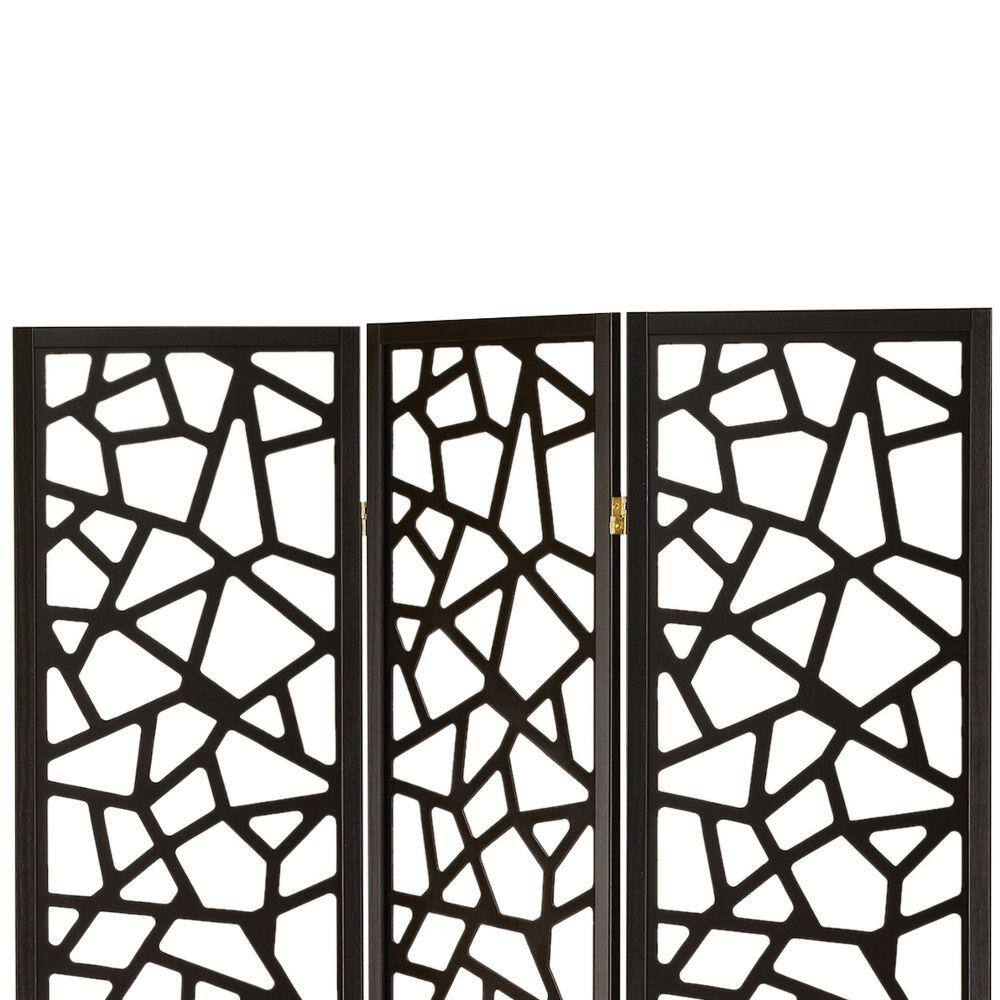 Benjara Intricate 5.8 ft. Black 3-Panel Folding Screen Room Divider
