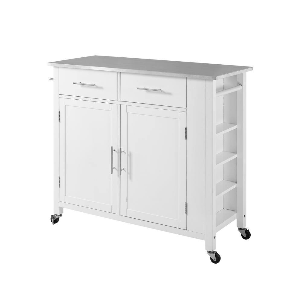 CROSLEY FURNITURE Savannah White with Stainless Steel Top Full-Size Kitchen Island
