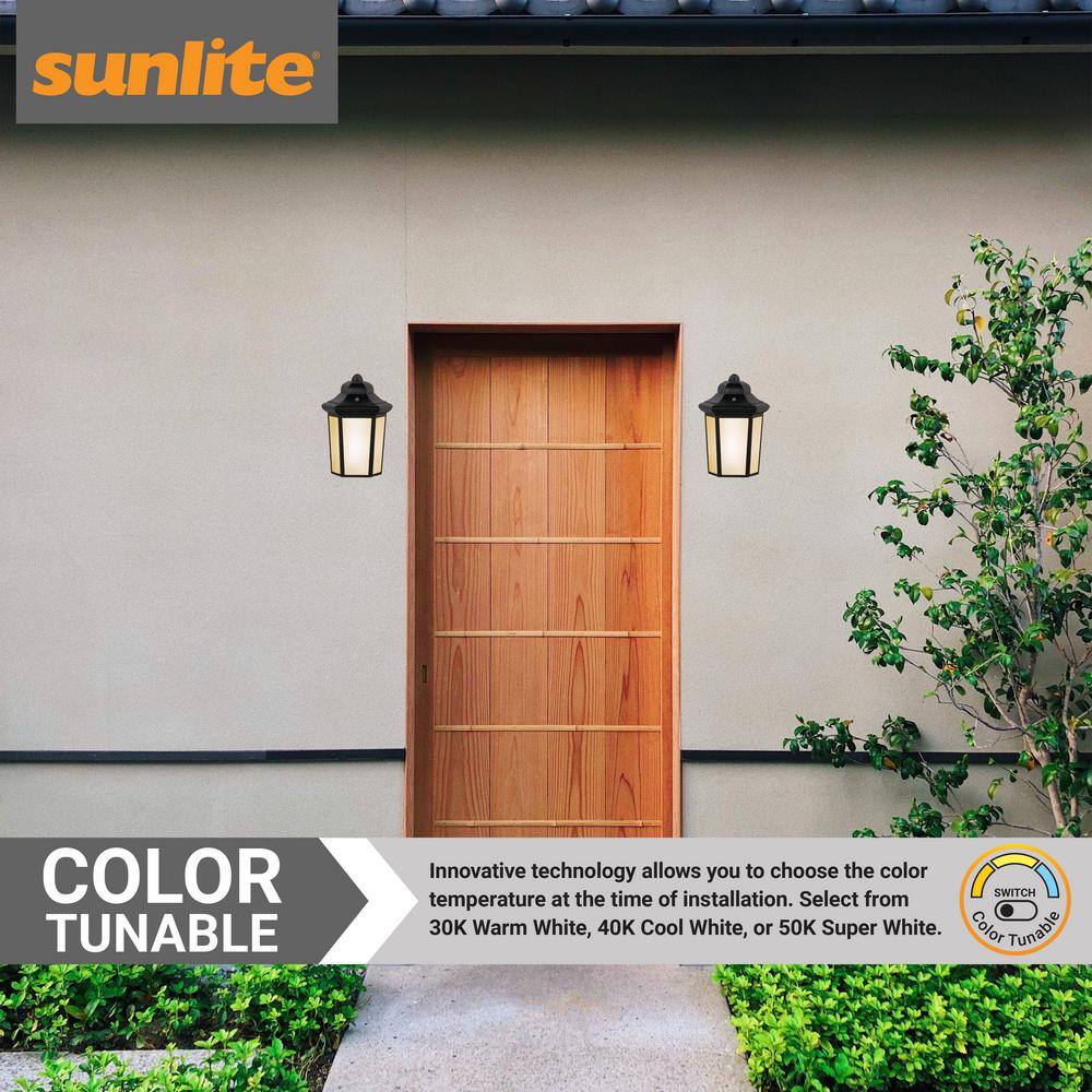 Sunlite 1-Light Black LED Outdoor Rectangle Wall Sconce with Selectable CCT Switch for 3000K, 4000K and 5000K