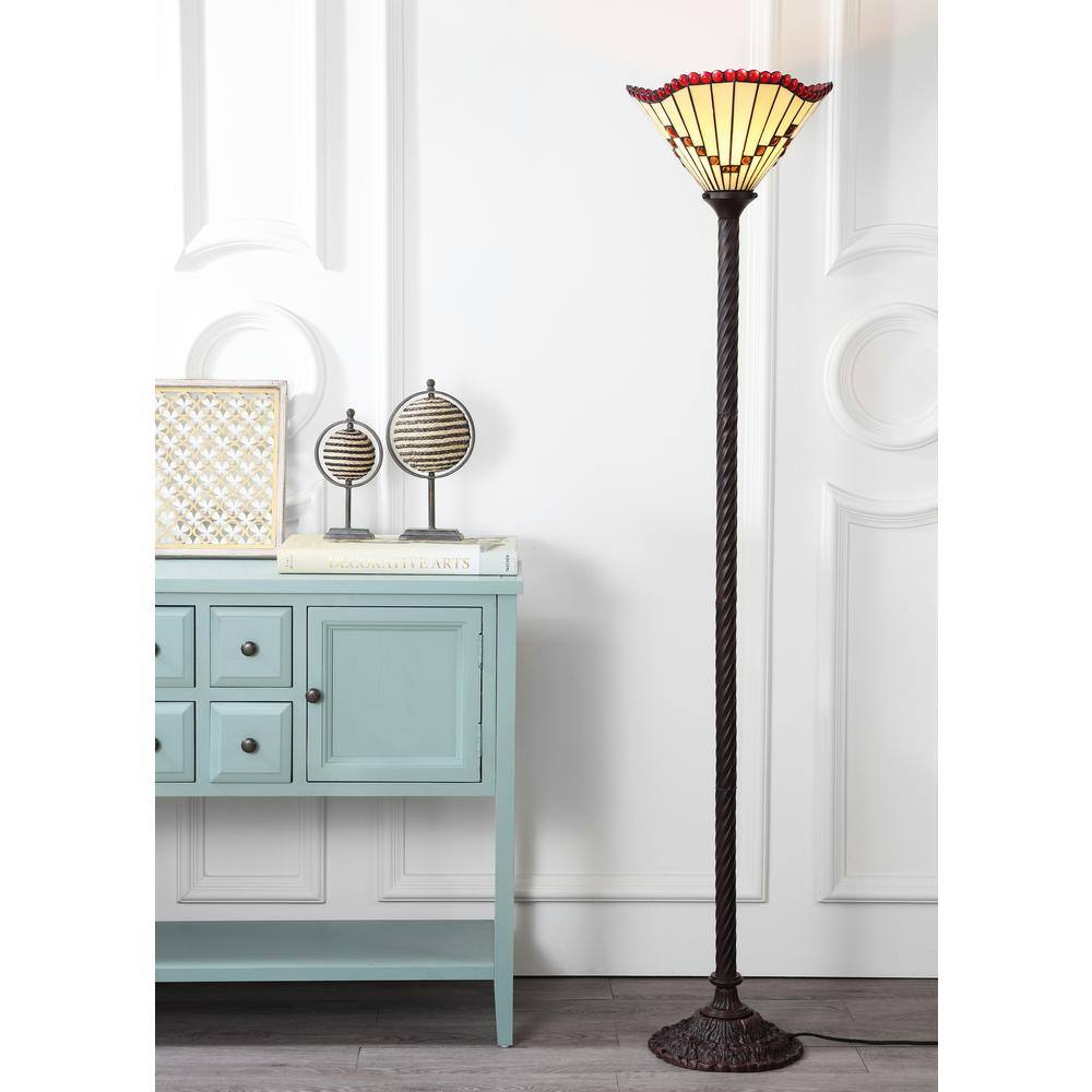 JONATHAN Y Smith Tiffany-Style 70.5 in. Bronze Torchiere Floor Lamp
