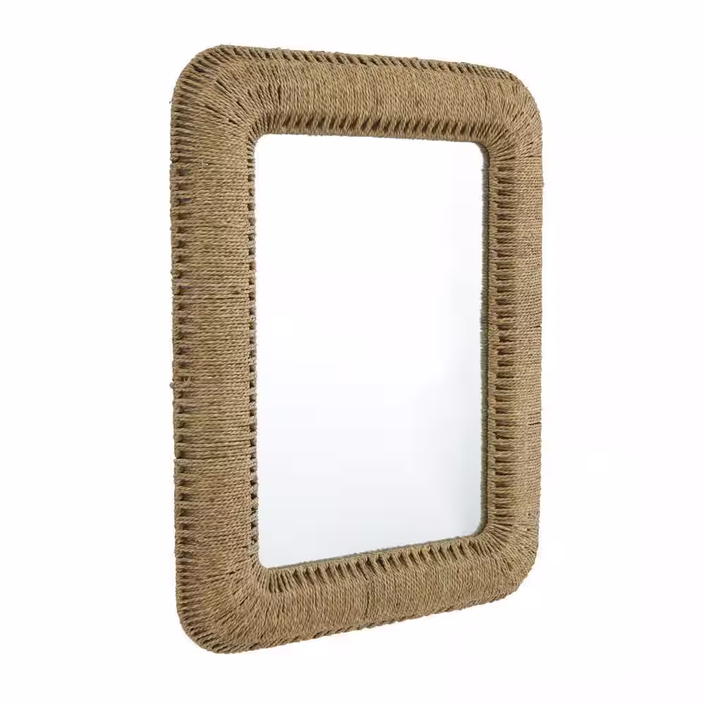 Litton Lane 40 in. x 32 in. Rectangle Framed Brown Wall Mirror
