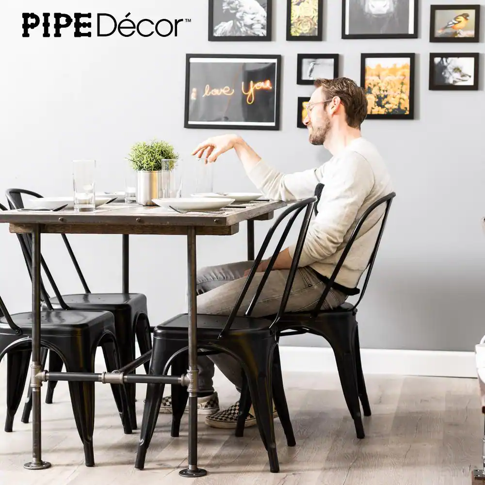PIPE DECOR 3/4 in. Black Pipe 42.5 in. L x 30 in. H Poker Design Kitchen Table Kit
