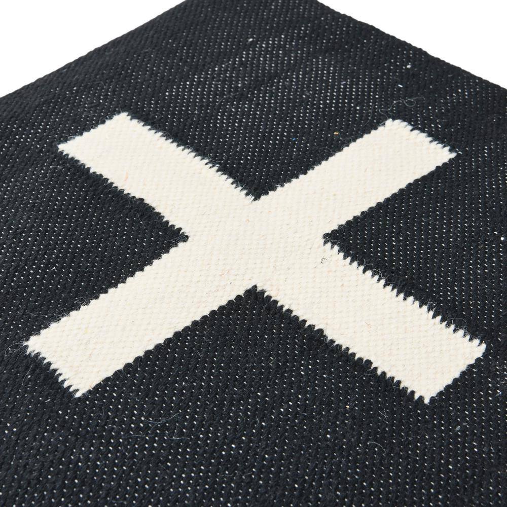Storied Home Black and Cream Color Wool Blend Pillow with Swiss Cross