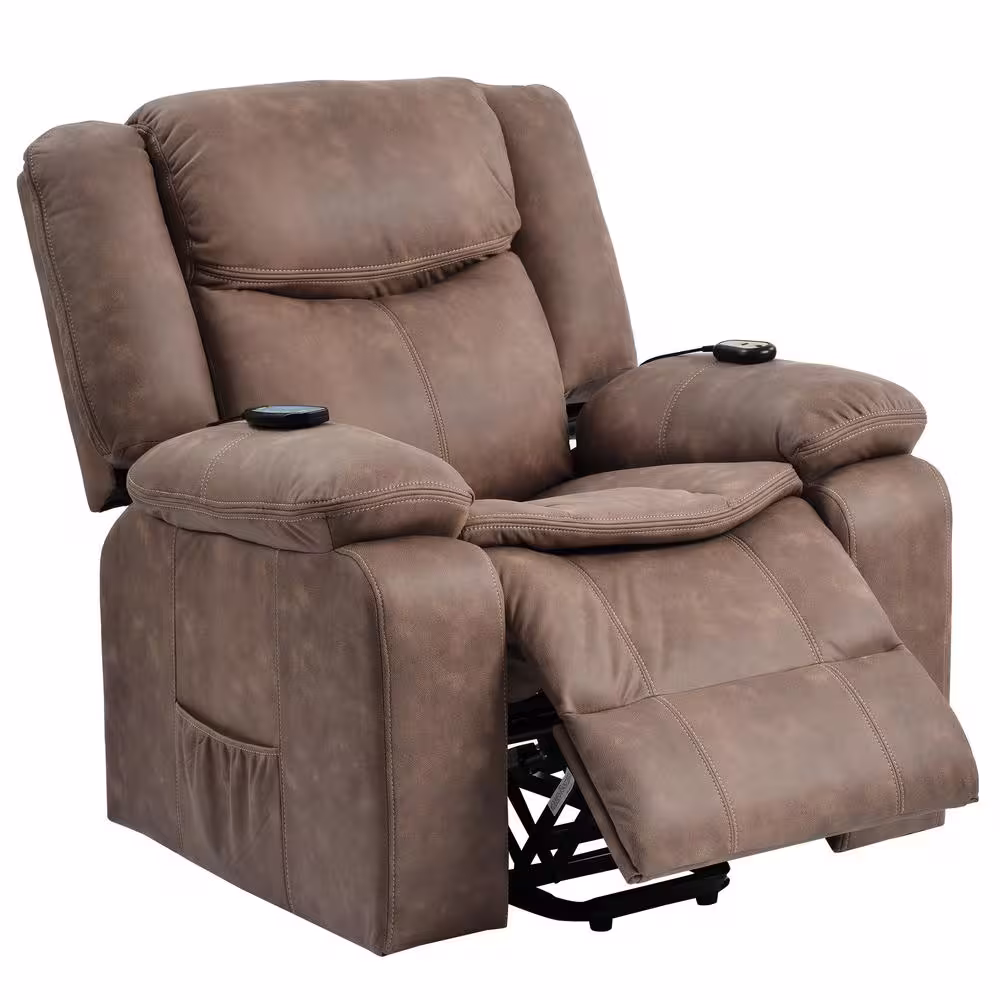 Qualler Brown Faux Leather Power Lift Recliner Chair with Adjustable Massage and Heating System