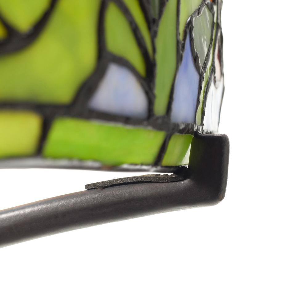 River of Goods Emma 36 in. Antique Bronze and Multi-Color Tiffany-Style Poppies Stained Glass Table Lamp