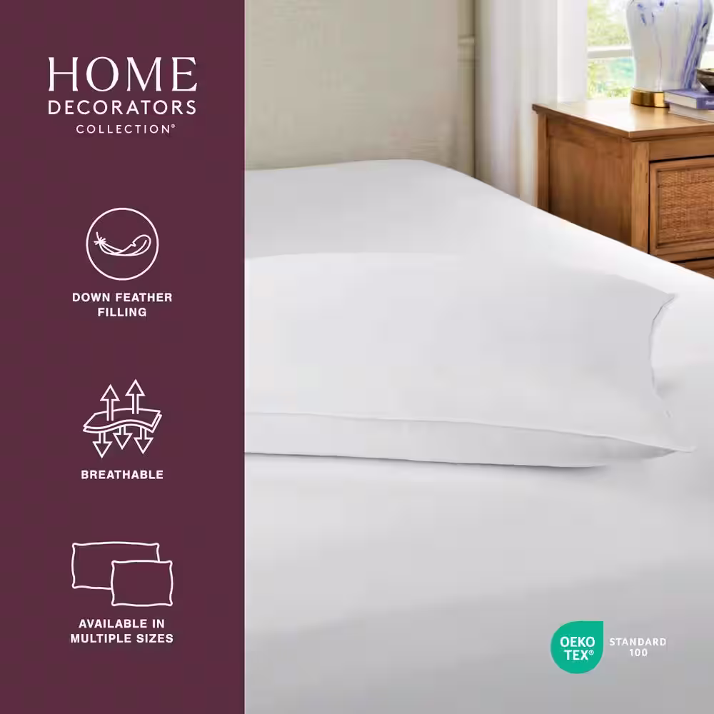 Home Decorators Collection Medium Down and Feather Bed Standard Size Pillow (28 in. L)