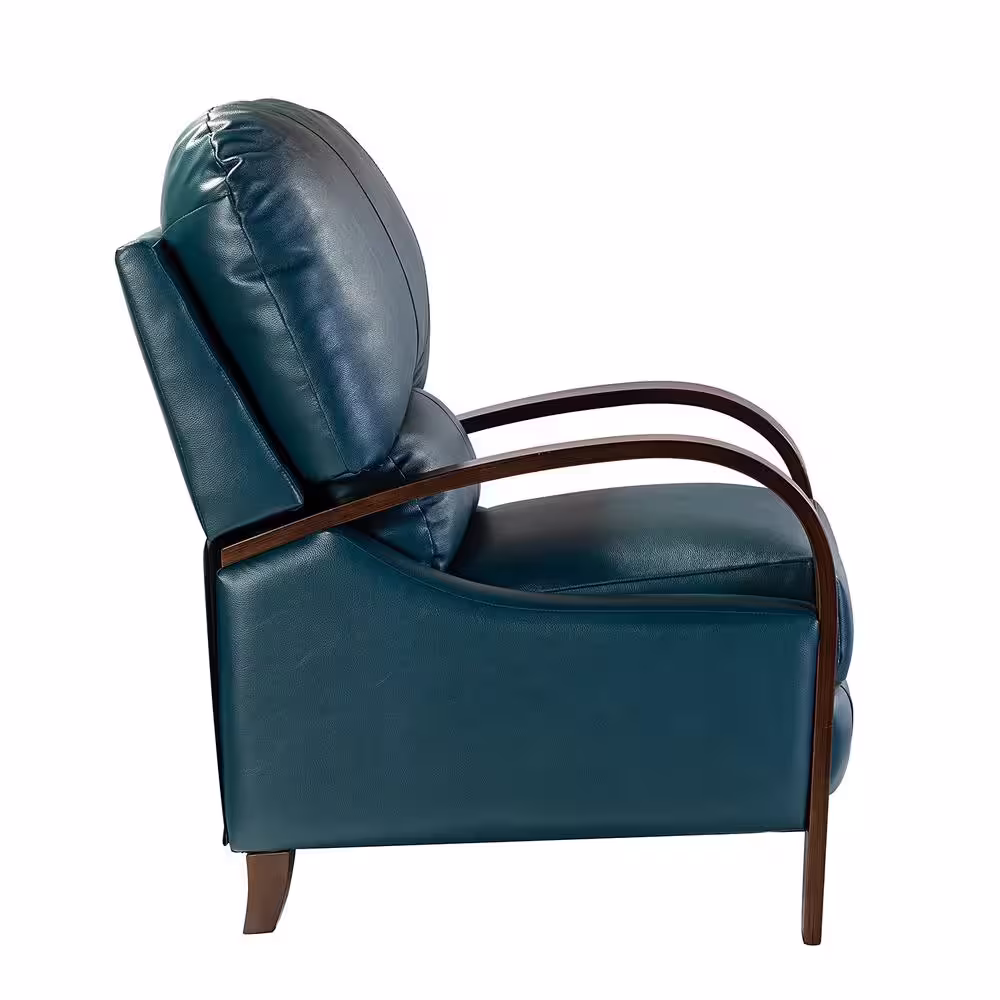 None Ernesto Turquoise Genuine Leather with The Wooden Armrest Recliner