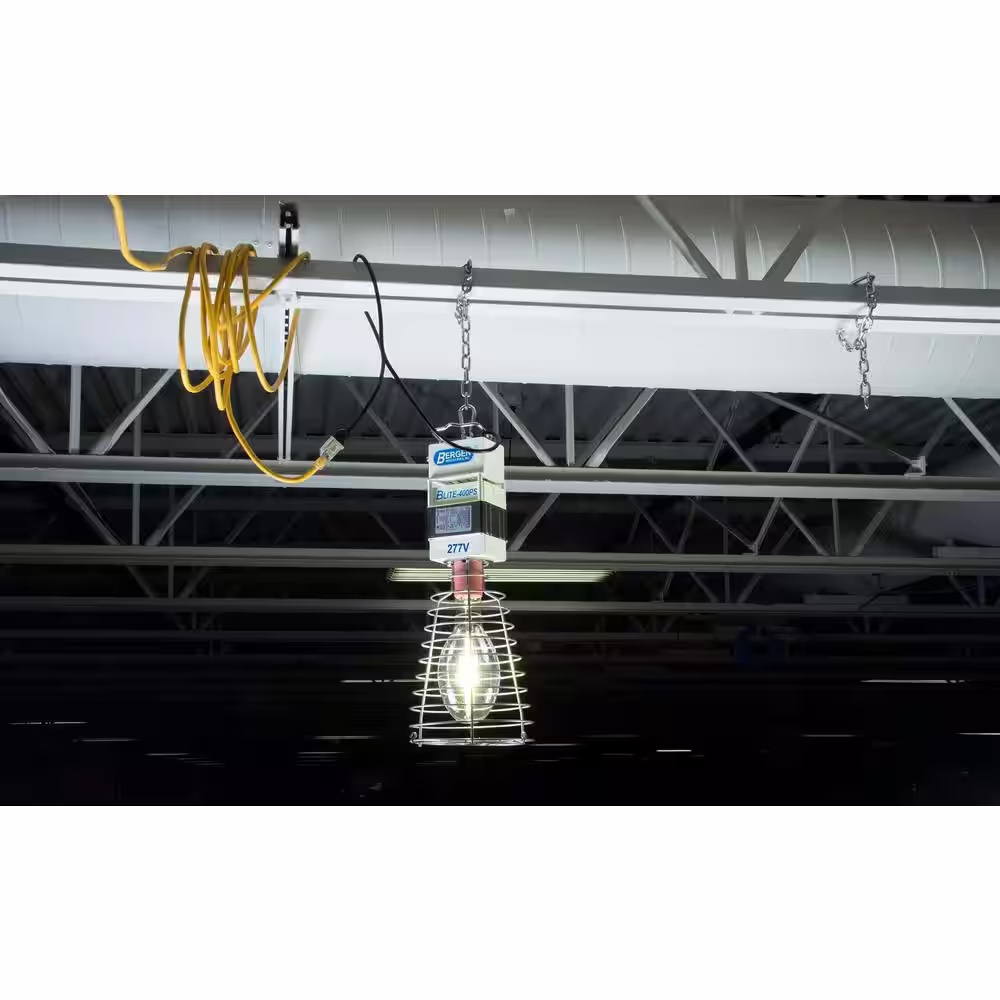 Bergen Industries 400-Watt Temporary HID Economy Hanging Plug-In Work Light with Open-Close Wire Cage Factory Wired 277-Volt Lamp Included
