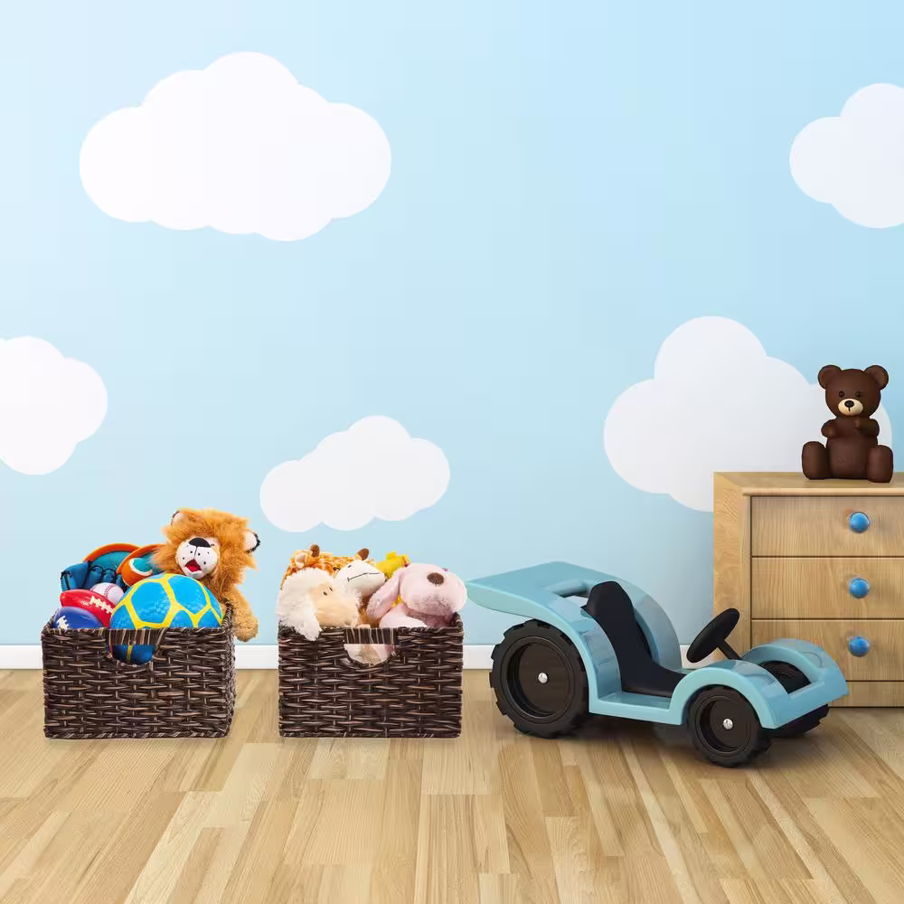 Seville Classics 13.25 in. D x 13.25 in. W x 8 in. H Mocha Plastic Handwoven Wicker Foldable Cube Storage 2-Pack Closet System Basket