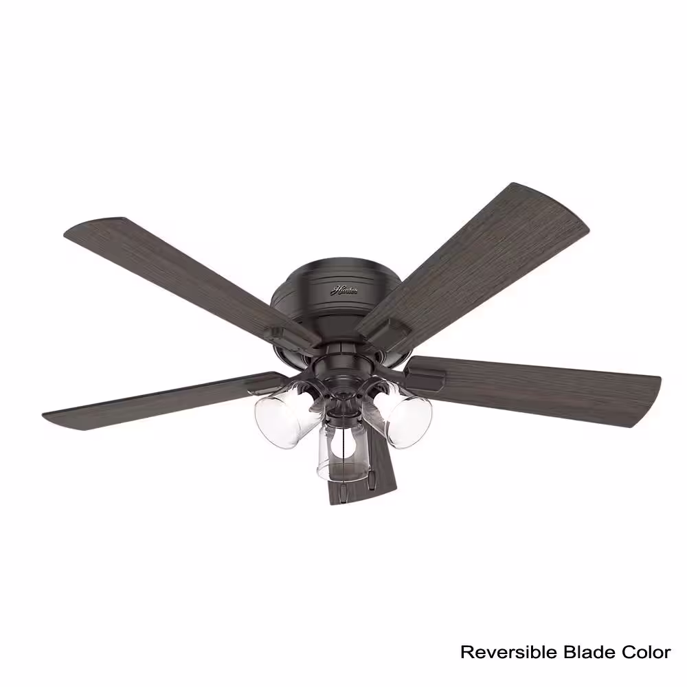 Hunter Crestfield 52 in. LED Indoor Low Profile Noble Bronze Ceiling Fan with 3-Light Kit