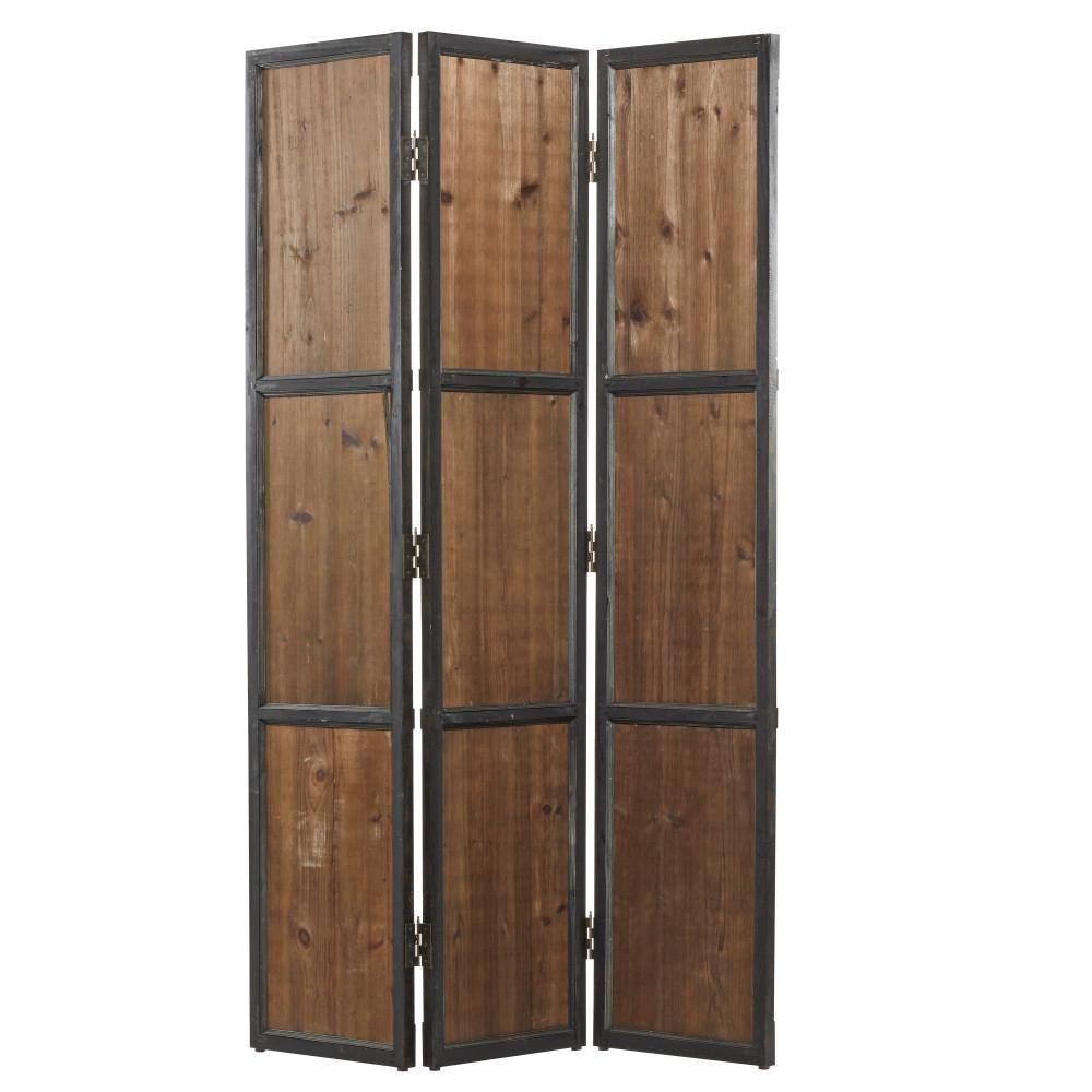 Litton Lane 6 ft. Brown 3 Panel Hinged Foldable Partition Room Divider Screen with Solid Wood Panels