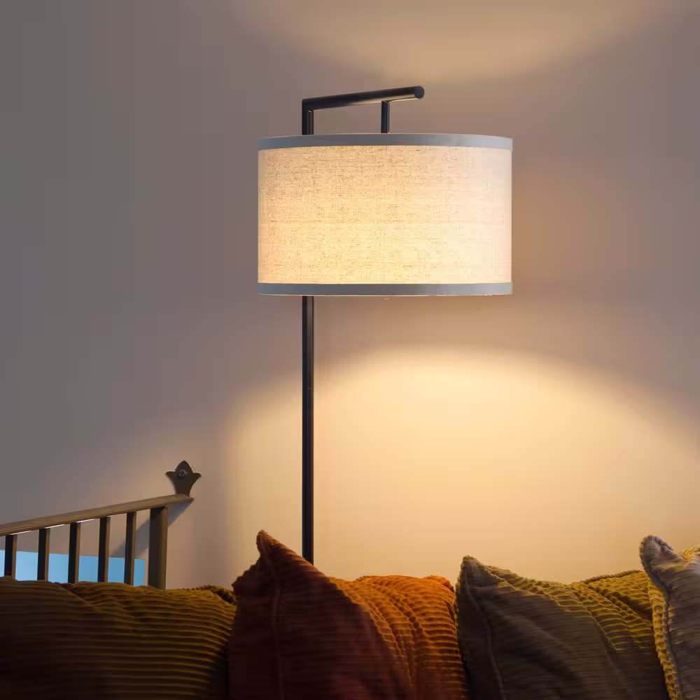 Brightech Montage Modern 60 in. Black LED Arc Floor Lamp with Tab Drum Shade