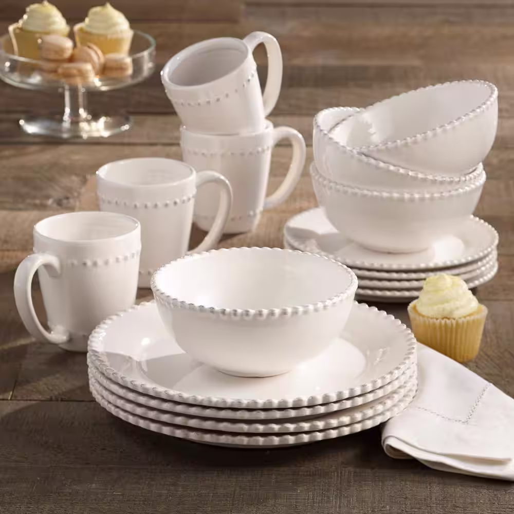 American Atelier 16-Piece Solid White Stone Dinnerware Set (Service for 4)