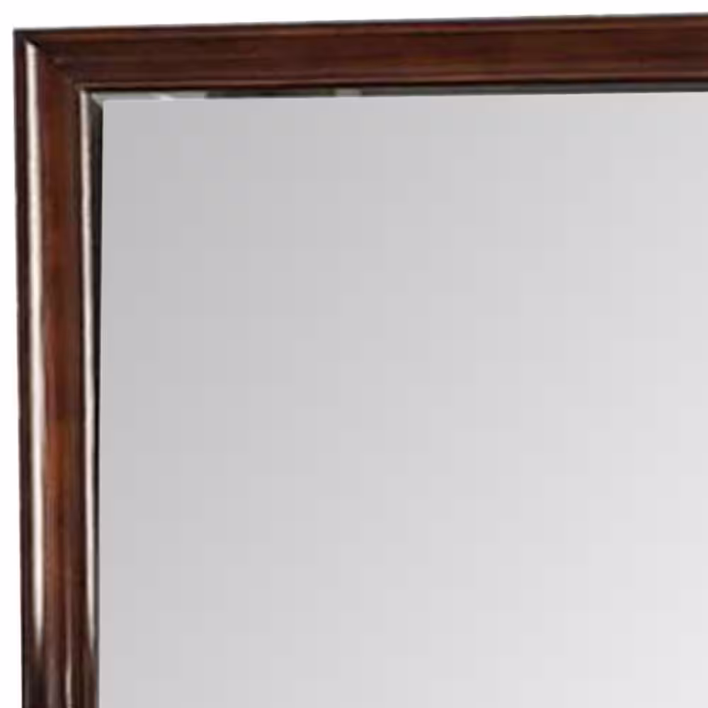 Benjara 33 in. H x 44 in. W Rectangular Wood Frame Cherry Brown Modern Wall Mirror with Molded Trim