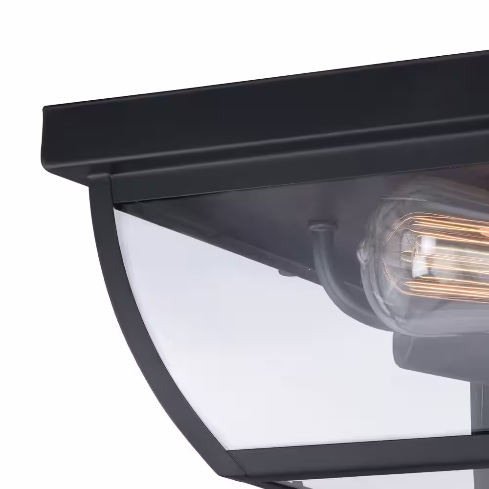 VAXCEL Granville Bronze Geometric Outdoor Flush Mount 2-Light Ceiling Light Clear Glass