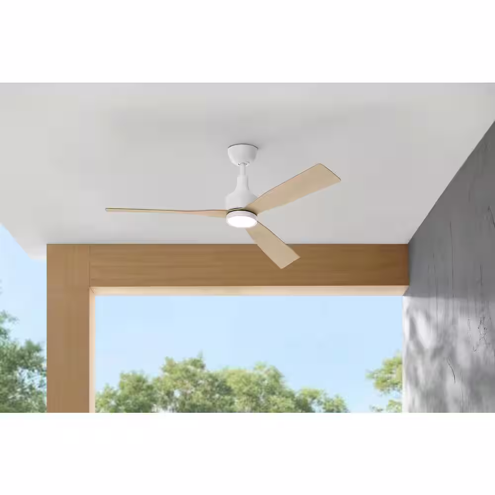 Home Decorators Collection Ryland 52 in. Integrated CCT LED Indoor/Outdoor Matte White Smart Ceiling Fan with Light and Remote Powered by Hubspace