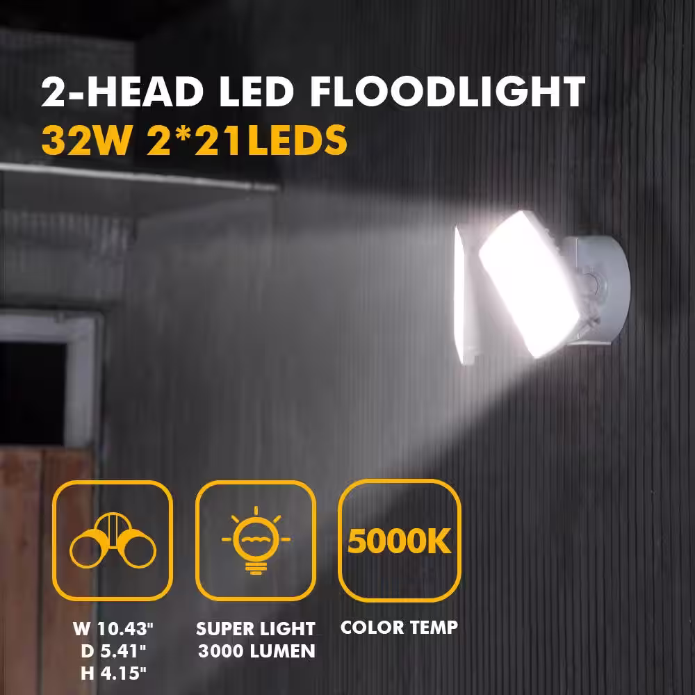 LUTEC 2-Head 300-Watt Equivalent Integrated LED White Outdoor Security Area Light