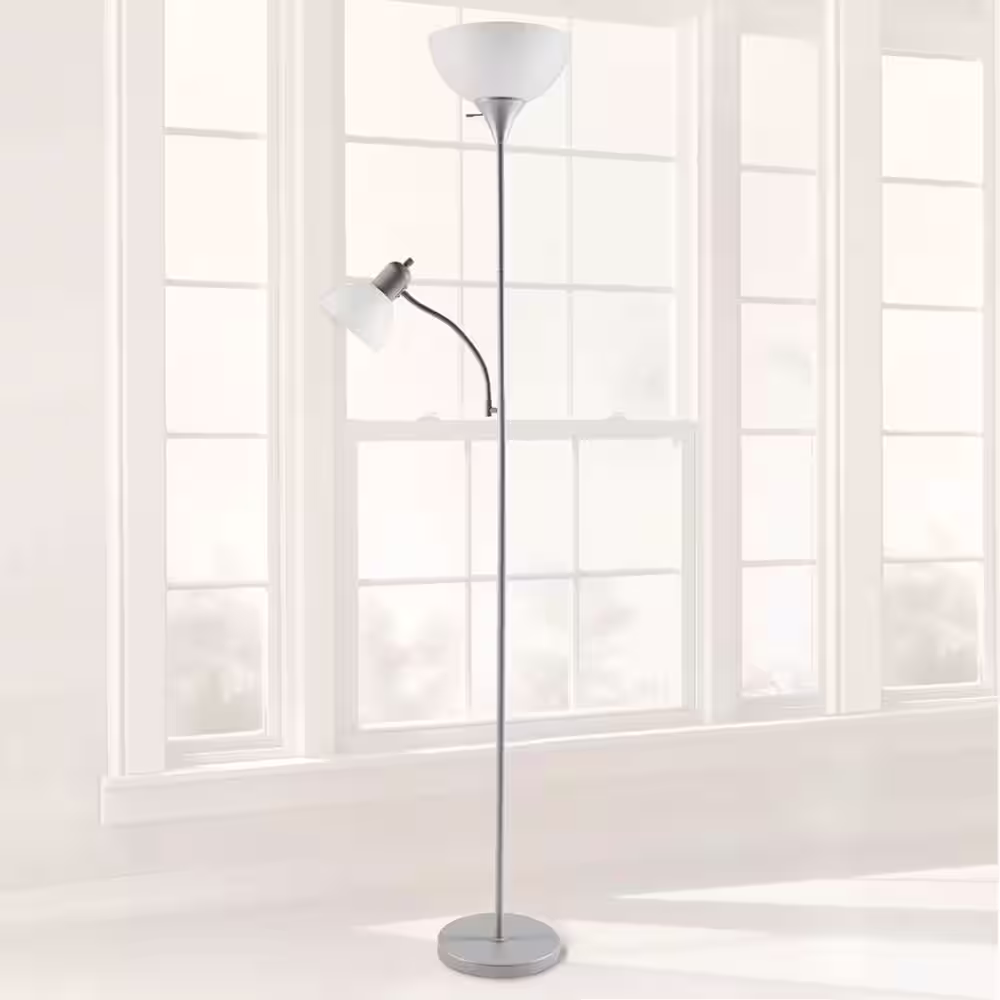Hampton Bay 71.5 in. Silver Mother/Daughter Floor Lamp with LED Bulb Included