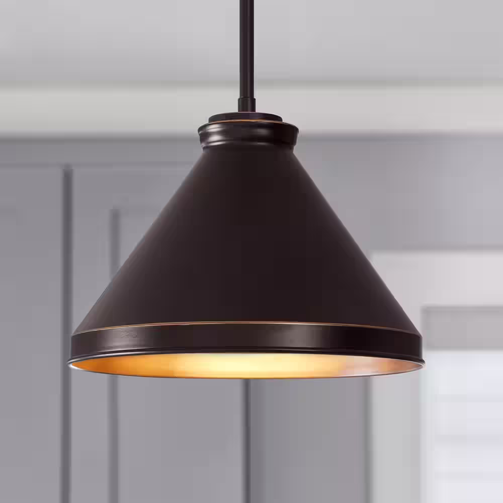 None 2-1/4 in. Large Oil-Rubbed Bronze Metal Cone Pendant Light Shade