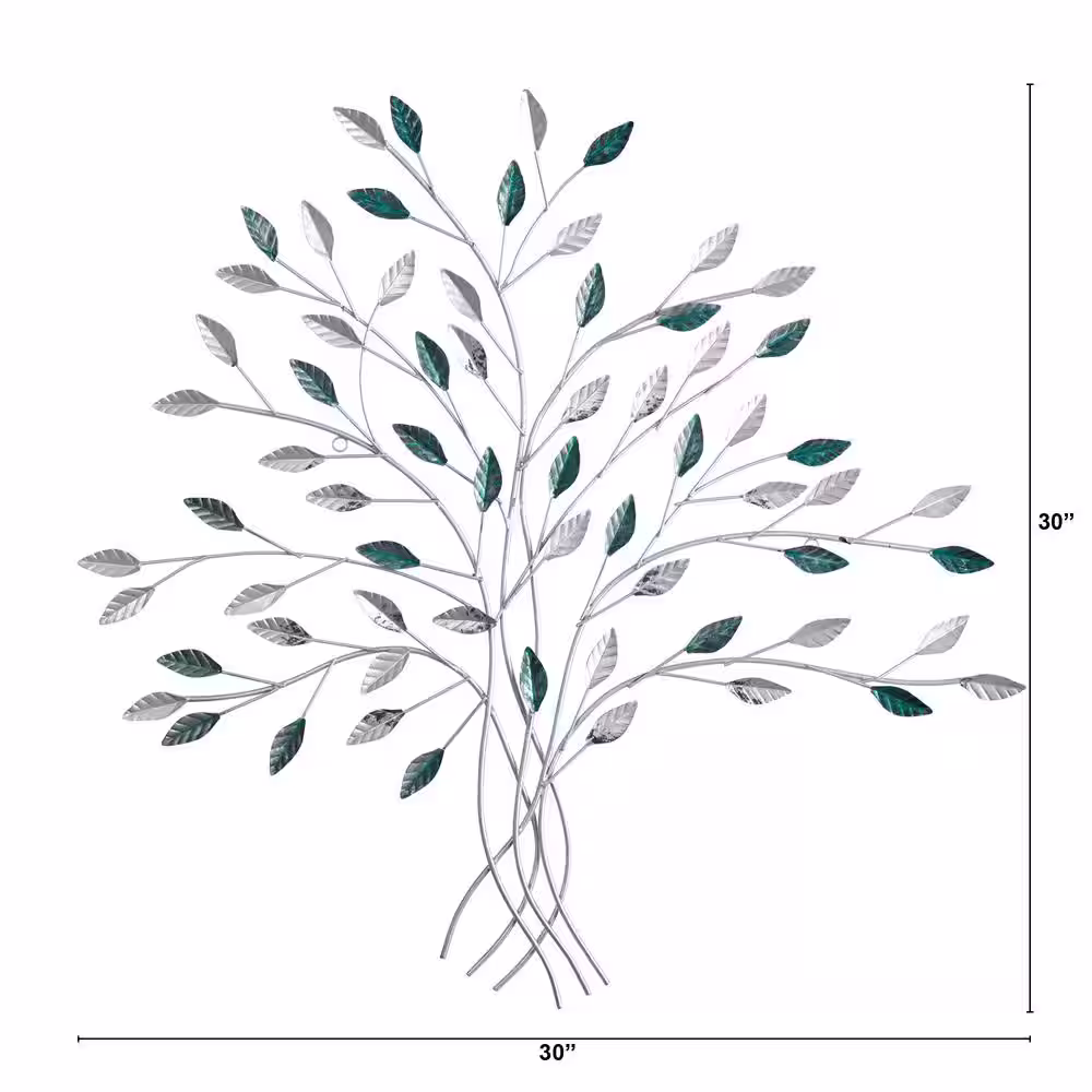Nearly Natural 30 in. x 30 in. Hand-Painted Silver Metal Tree of Life Wall Art Decor
