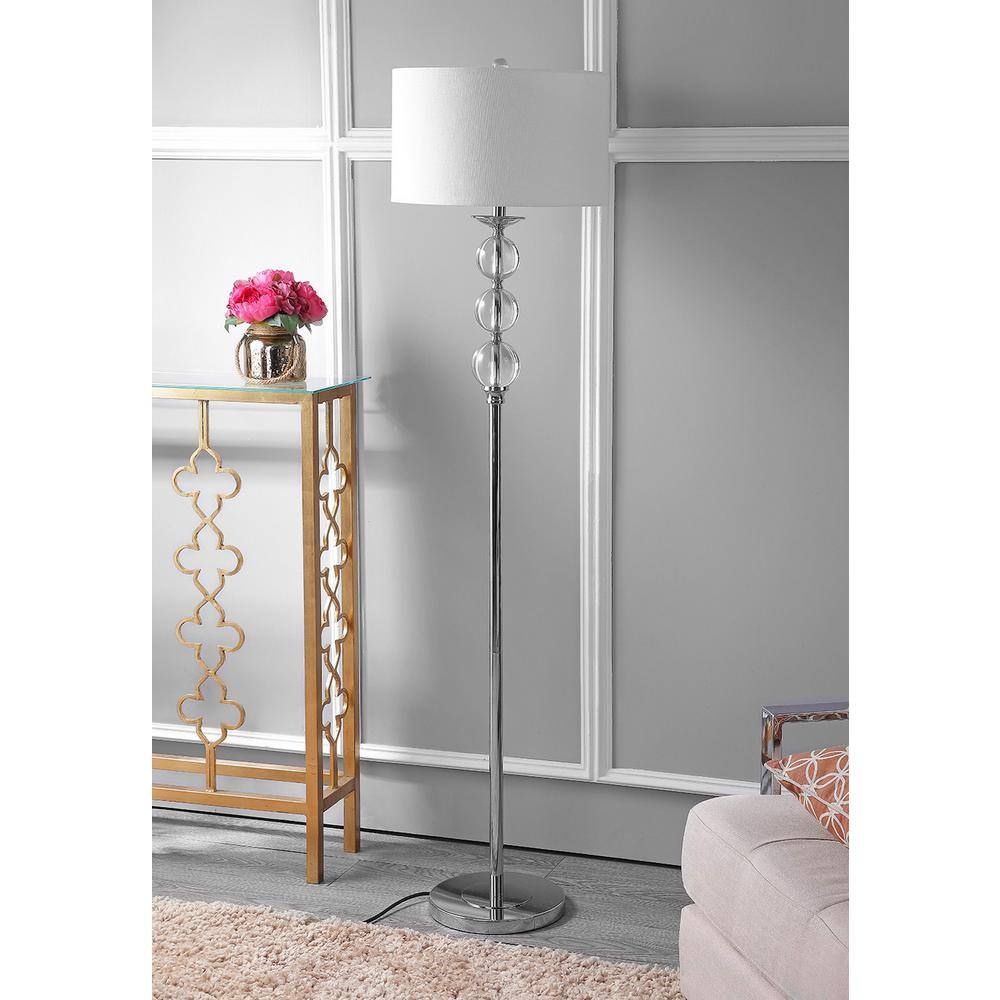 SAFAVIEH Pippa 62 in. Clear/Black Glass Globe Floor Lamp with White Shade