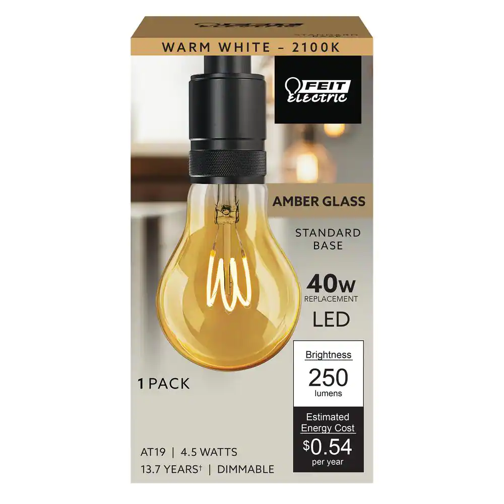 Feit Electric 40-Watt Equivalent A19 Dimmable H Shape Filament Amber Glass E26 Vintage Edison LED Light Bulb, Warm White